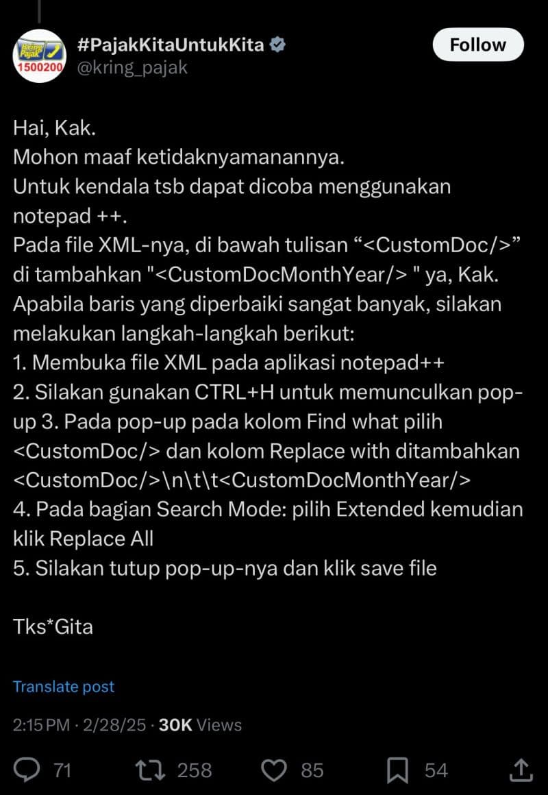 CS Pajak Mengajari Hack XML, Tanda Sistem Gagal