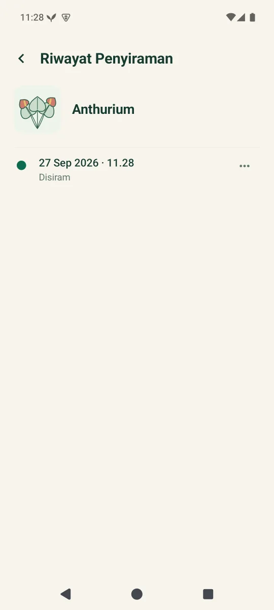 Linimasa riwayat penyiraman satu tanaman.